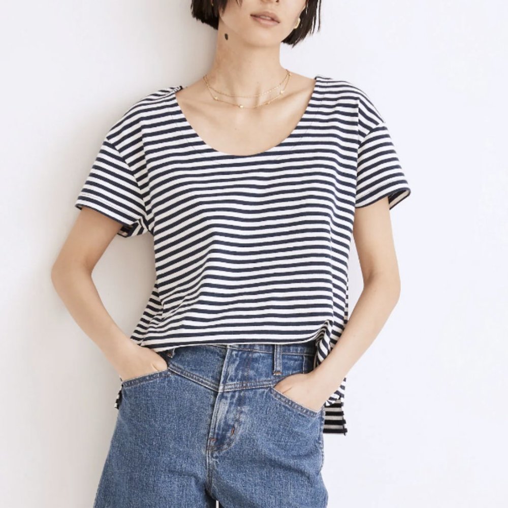 Madewell White Navy Striped Organic Cotton Lyndale Oversized Tee Top